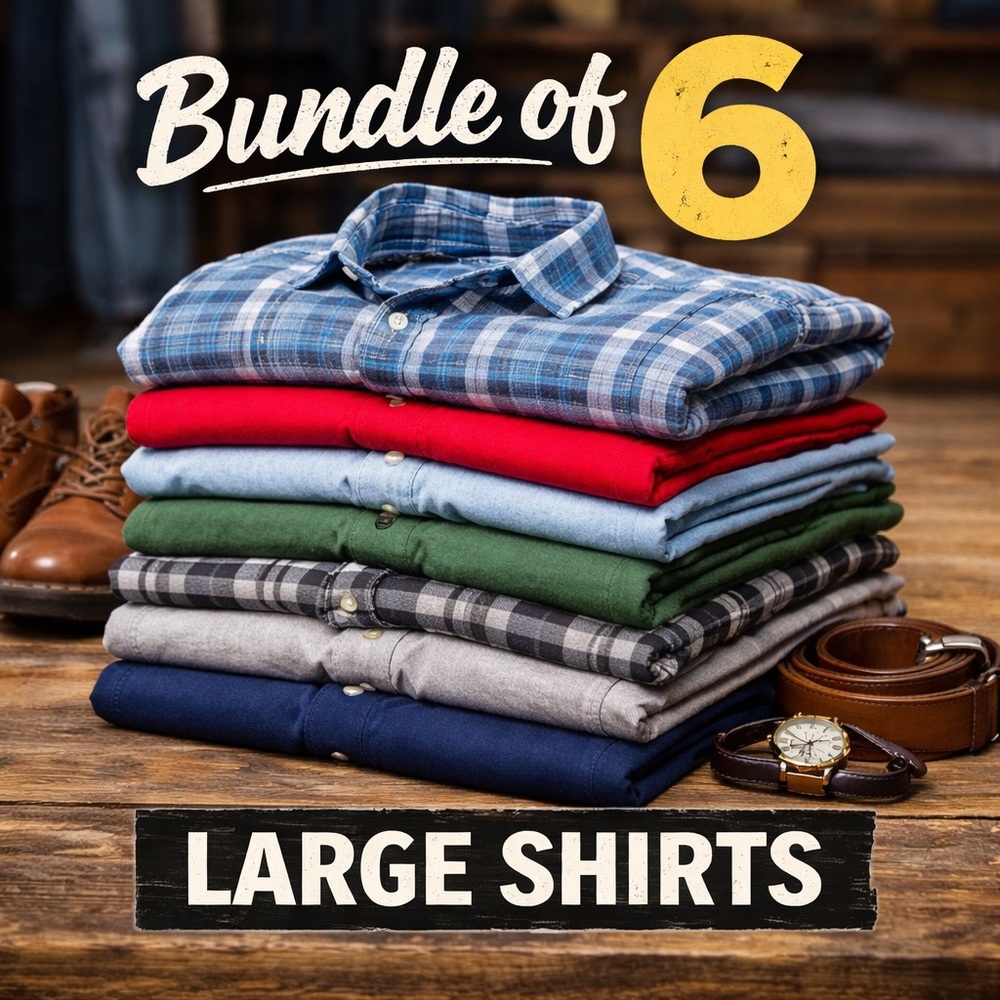 Men's Multi-Color Plaid and Solid Shirt Bundle (6 total)
